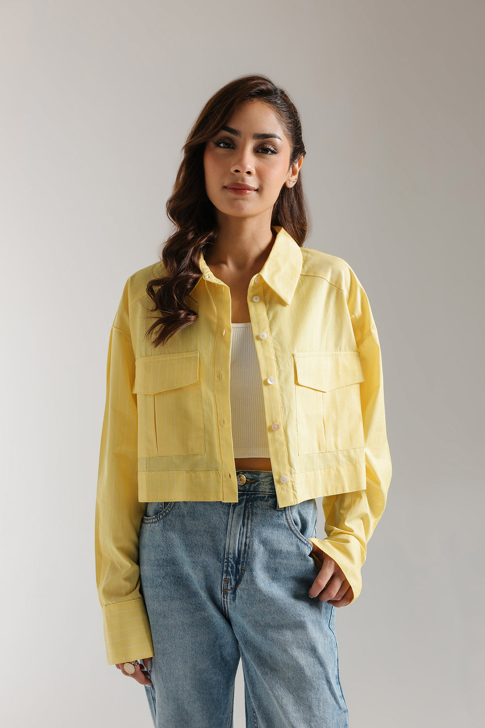 CROPPED BUTTON DOWN SHIRT (E2327/108/132)