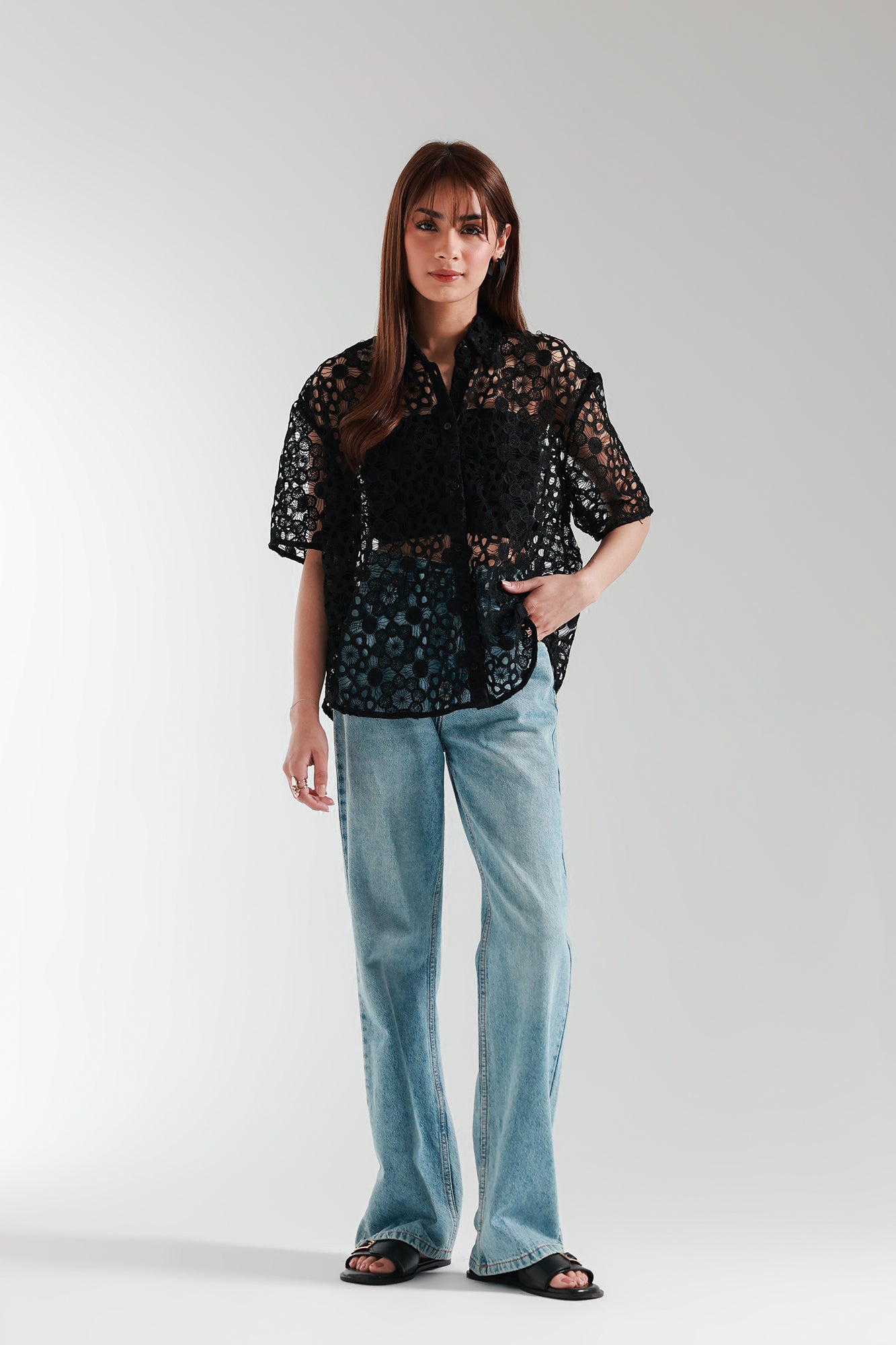 BUTTON DOWN NET TOP (E2433/108/902)