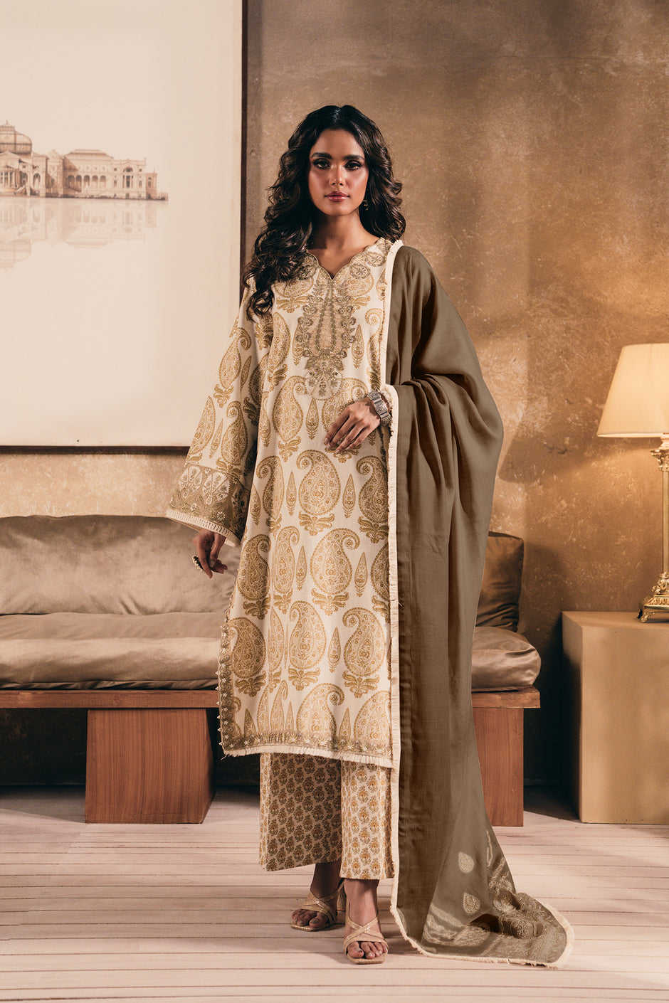 Women Grey Chinon Un Stitched Suit Ethnic Collections