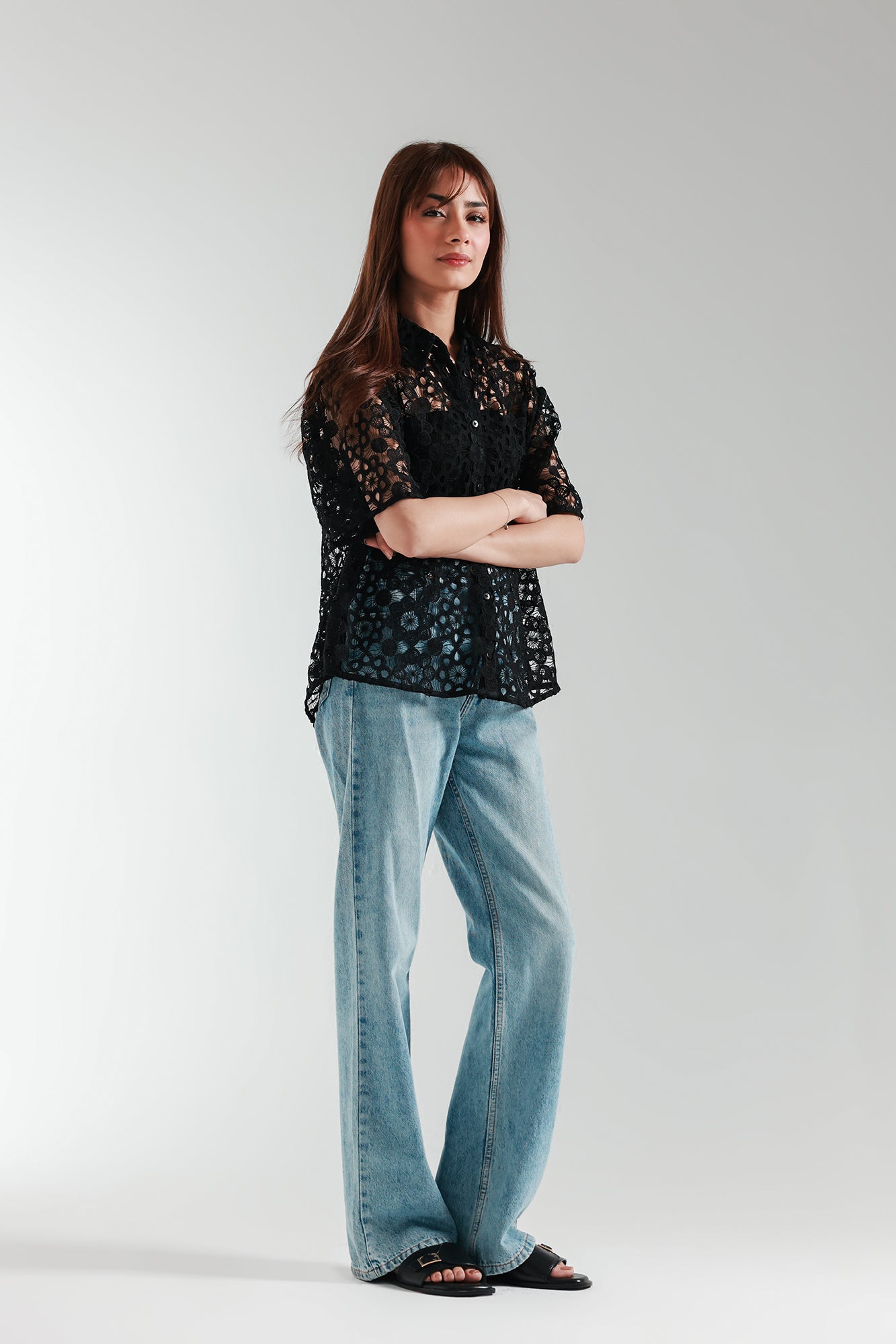 BUTTON DOWN NET TOP (E2433/108/902)