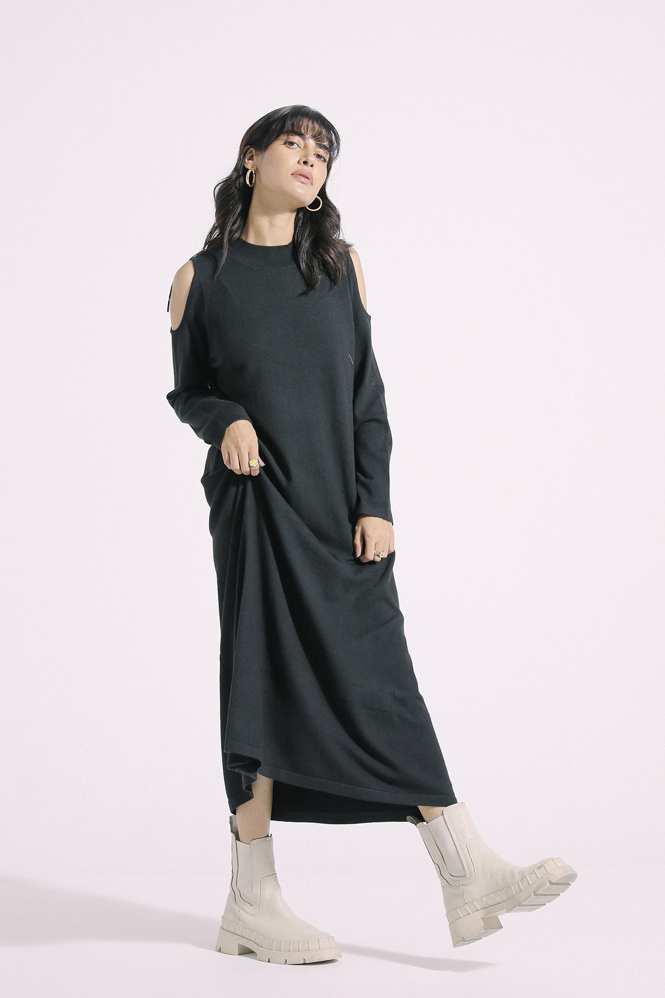 COLD SHOULDER KNIT MIDI DRESS (E0648/108/902)
